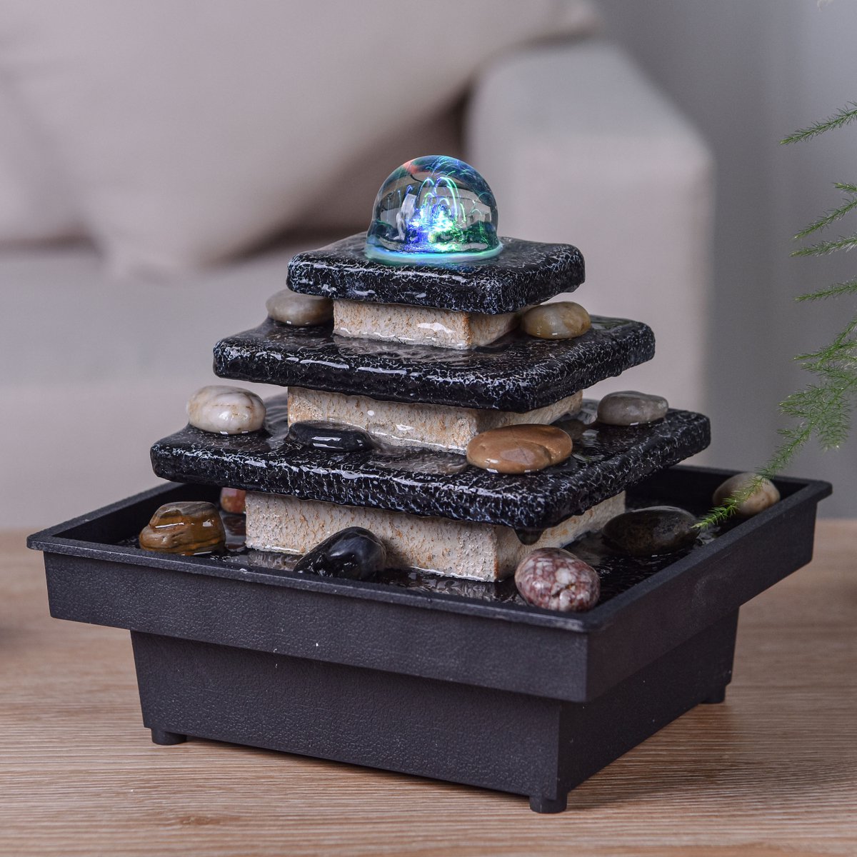 Fountain ''Zen'' inside, soothing waterfall, temple with rocks