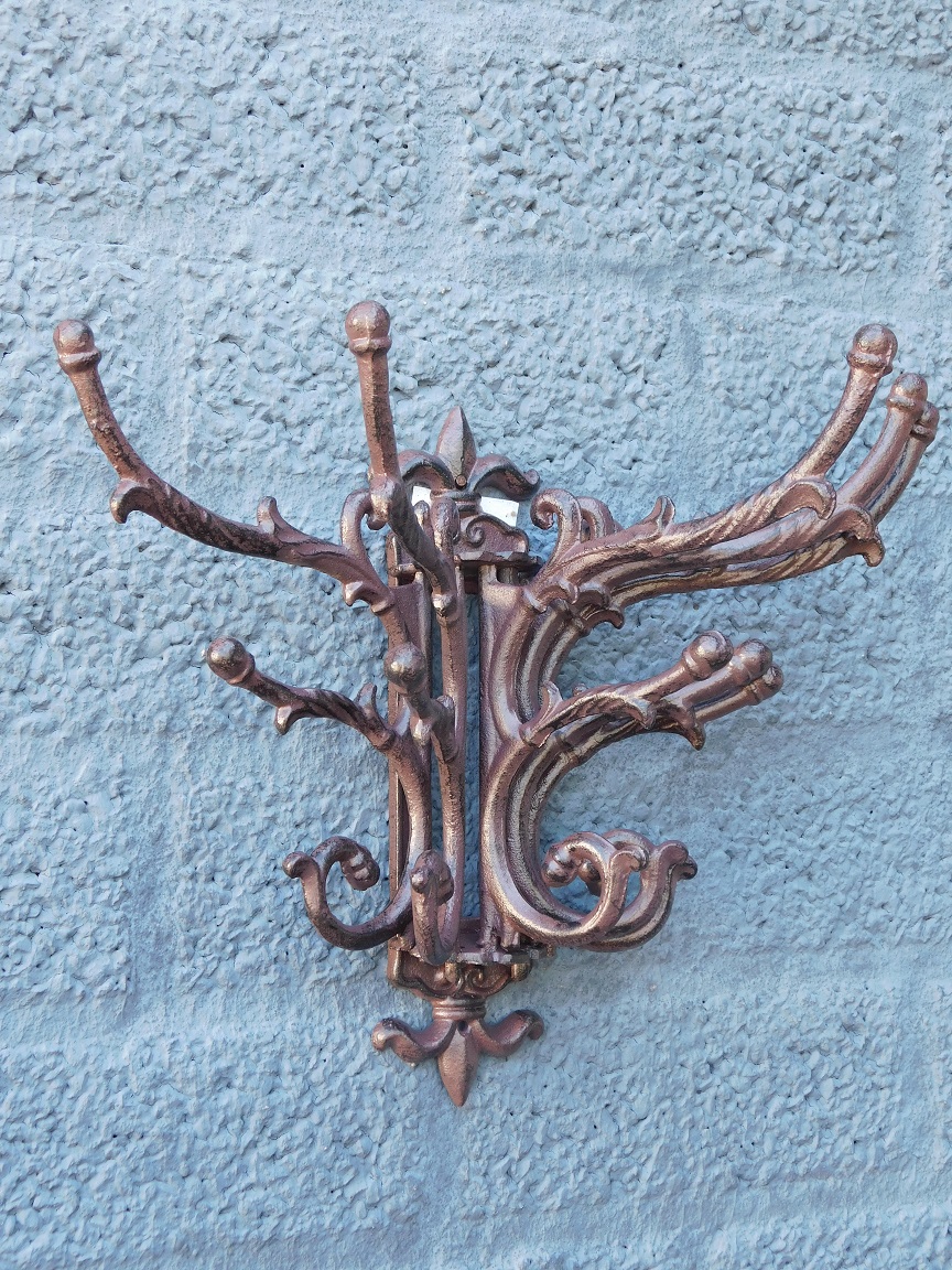 Coat hook, wall hook, multi hook, 15 hooks, cast iron brown