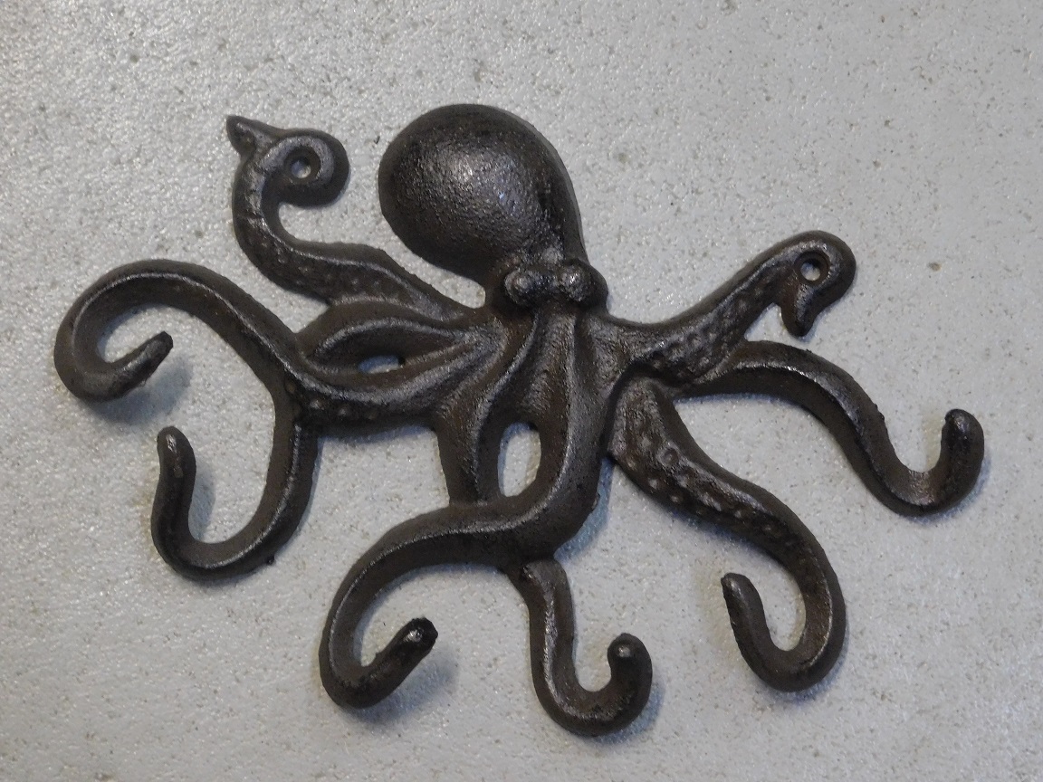 Coat stand Octopus - 6 hooks - cast iron - dark brown 