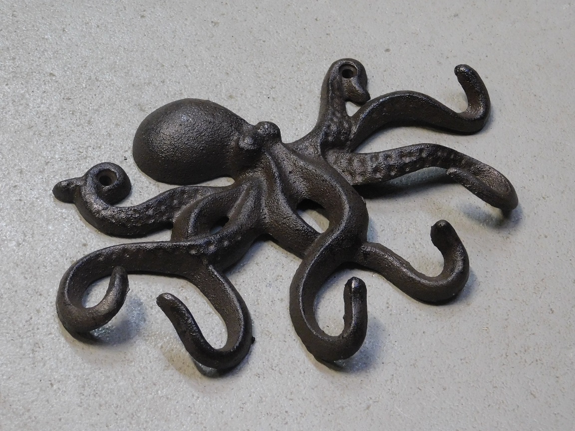 Coat stand Octopus - 6 hooks - cast iron - dark brown