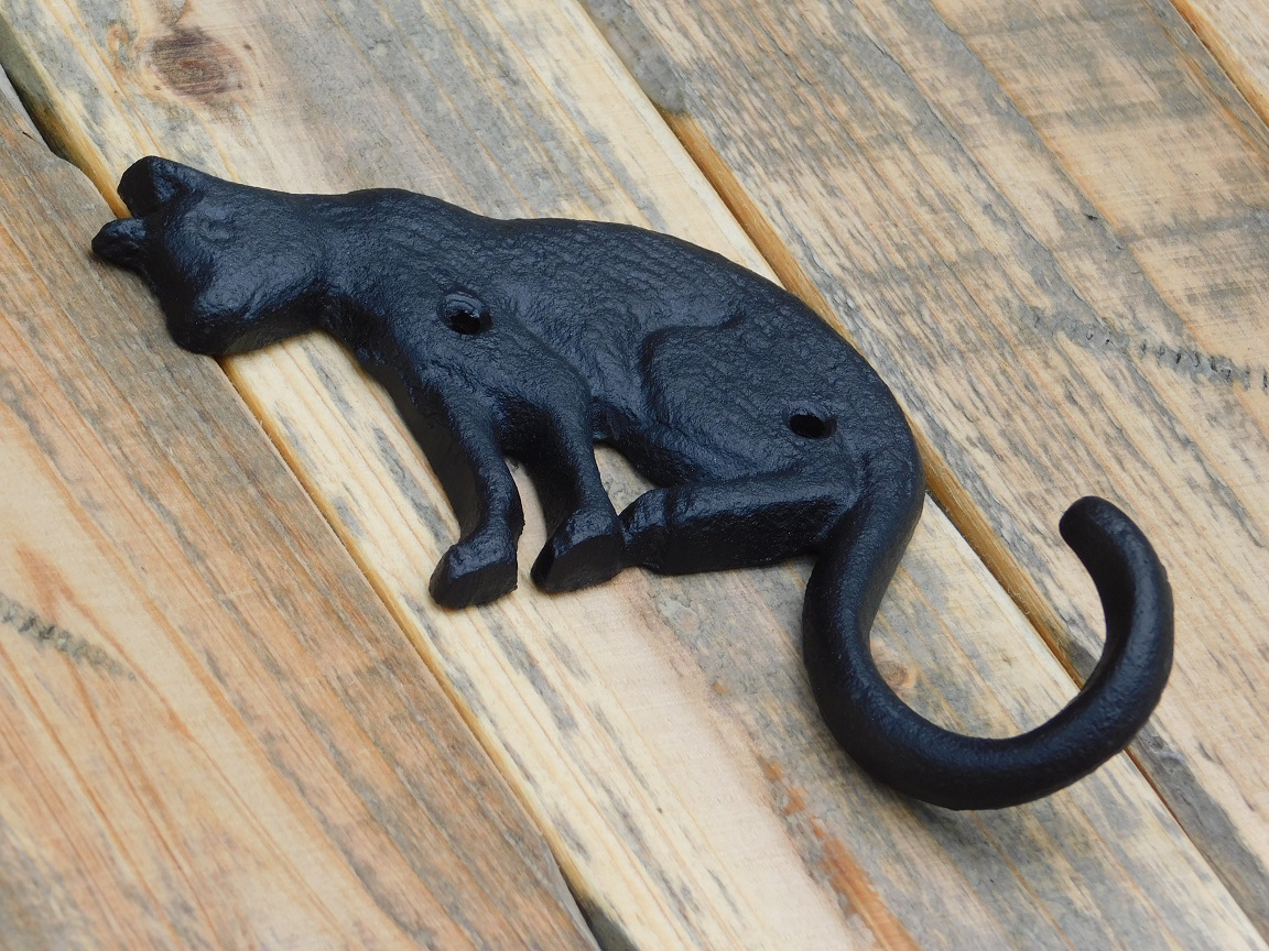 Wall hook Cat - Cast iron - Black 