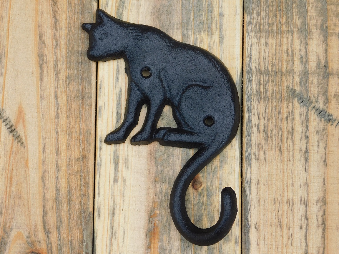 Wall hook Cat - Cast iron - Black 