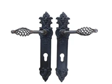 Set of door hardware - 2 handles turned iron + 2 protective plates PZ92 angel, antique iron