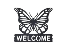 Wall ornament ''Welcome'' with butterfly - metal