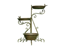 Decorative Bird feeder bath and plant stand - Iron - Green Brown