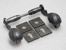 Vienna Handle Set + Square Handle and Lock Rosettes - Galvanised Cast Iron
