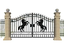 Wrought Iron Gate with Rearing Horse - 365 cm - Black