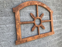 Cast iron stable-garage window, iron window for garden wall, oak window large.