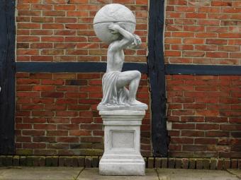 Statue Atlas with Bulb + Flowerpot on Pedestal - 170 cm - Stone