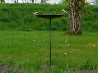 One-off: Bird bath - Yellow Birds 2 to 1 - Garden Stick - Metal