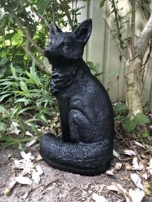 Vos,  stenen beeld,  vos dierfiguren, vos tuinbeelden., steen zwart