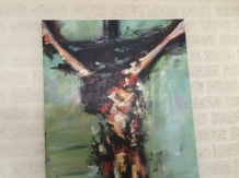 Large and beautiful abstract oil canvas of: Jesus on the cross.