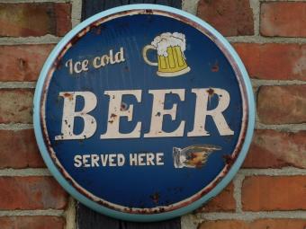Wall sign “'Ice Cold BEER Served Here”' - Metal - Round