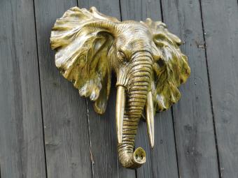 Wandornament Olifant - Goud met Zwart - Polystone