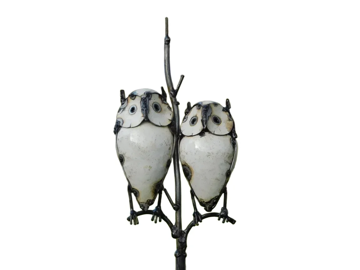 Handmade Garden Stick with 2 Owls - 113 cm - Metal