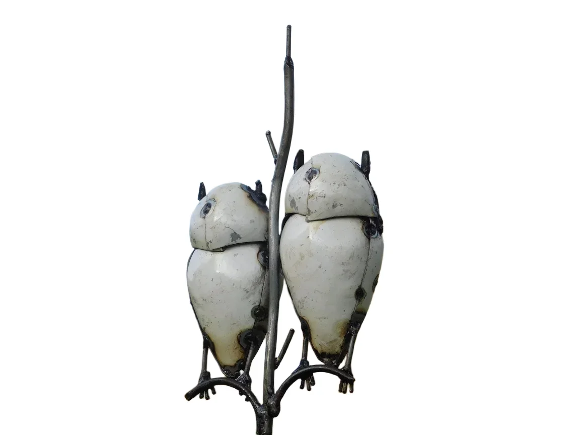 Handmade Garden Stick with 2 Owls - 113 cm - Metal