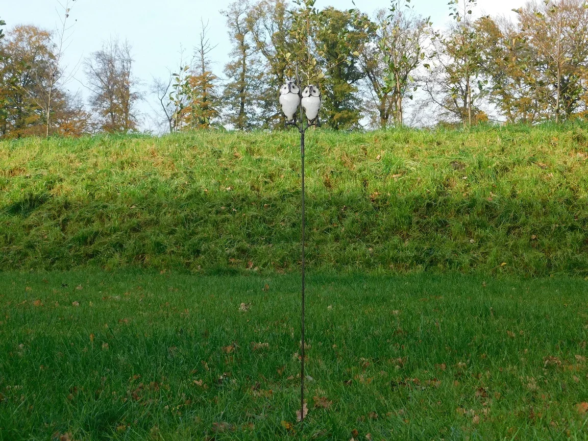 Handmade Garden Stick with 2 Owls - 113 cm - Metal