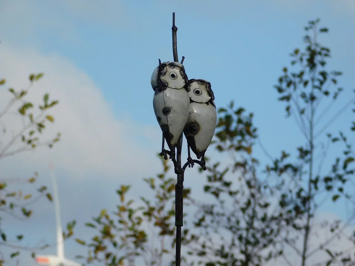 Handmade Garden Stick with 2 Owls - 113 cm - Metal