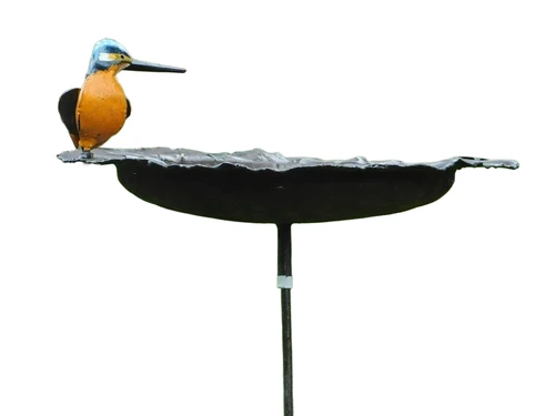 Handmade Food Bowl, birdbath with bird - Garden Stick - Metal
