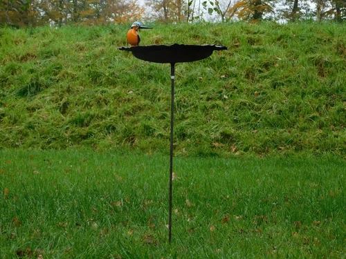 Handmade Food Bowl, birdbath with bird - Garden Stick - Metal
