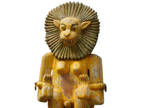 Historical Balinese tiger yellow XXL - handmade of wood - authentic