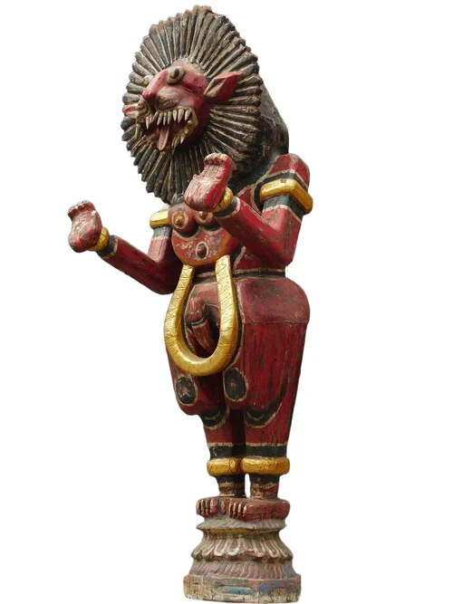 Historische Balinese tijger rood XXL - handgemaakt van hout - authentiek