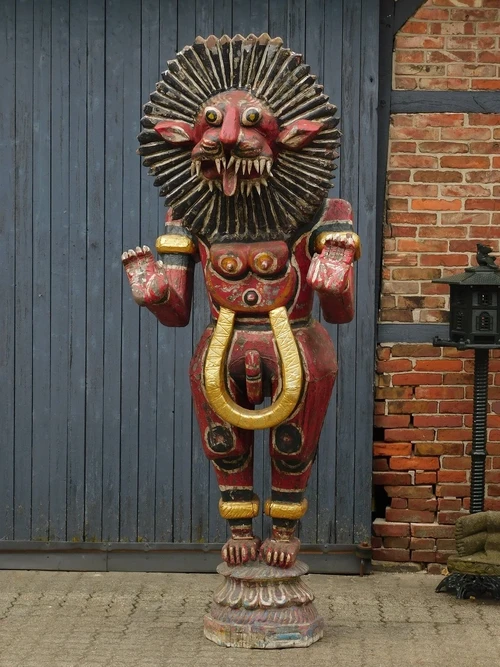 Historische Balinese tijger rood XXL - handgemaakt van hout - authentiek