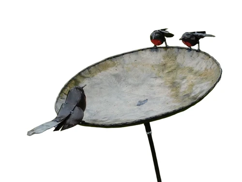 Vogeltränke - Schwarz mit Vögeln 2 zu 1 - Gartenstab - Metall