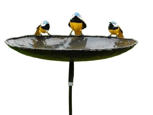 Bird bath with 3 Birds - Garden Stick - Metal