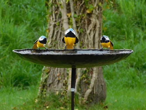 Bird bath with 3 Birds - Garden Stick - Metal