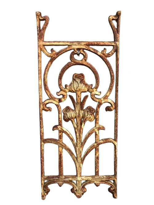 Metal decorative rack, cast iron rust, rt nouveau, rose rack as country decoration, wall rack tulip.