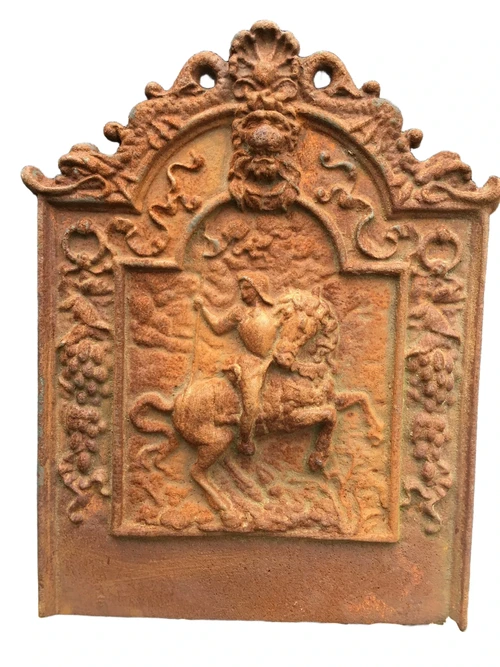 Kaminplatte, Wandschmuck, massives Gusseisen, schwere und große Ausführung