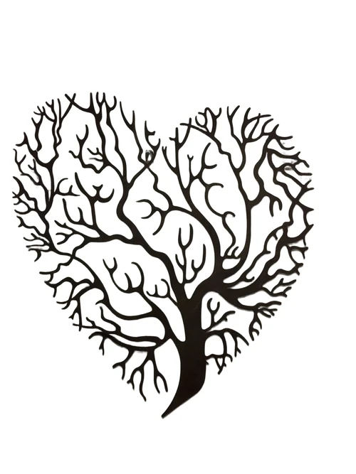 Beautiful tree of life in heart shape, wall ornament, metal brown.