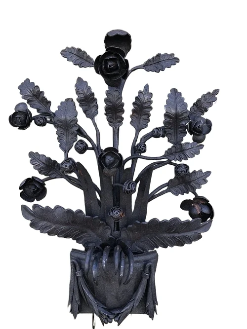 Wrought iron wall ornament, rose motif, very beautiful and unique piece!
