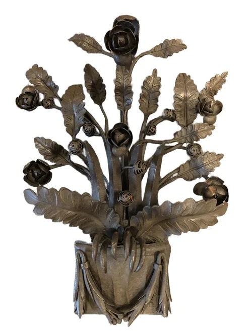Wrought iron wall ornament, rose motif, very beautiful and unique piece!