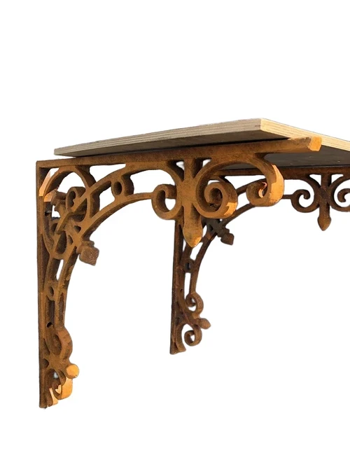 Corner support, heavy cast iron-support for shelves, rest-brown.