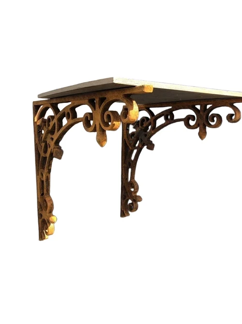 Corner support, heavy cast iron-support for shelves, rest-brown.