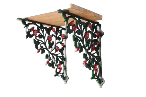 Hübsches Set von Regalstützen, Regalstützen mit Rosenmotiv, Gusseisen - in passender Farbe.