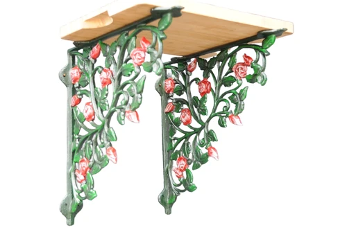 Hübsches Set von Regalstützen, Regalstützen mit Rosenmotiv, Gusseisen - in passender Farbe.