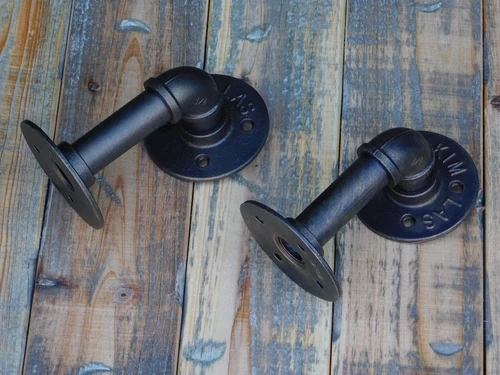 Set Industrial Shelf Carriers - Antique Brass - Iron - 2 Pieces