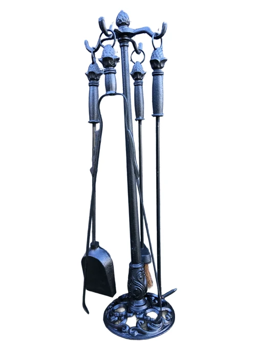 1 set of Fireplace Tools , black , cast iron