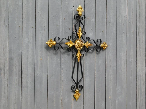 Large cross - black gold - metal