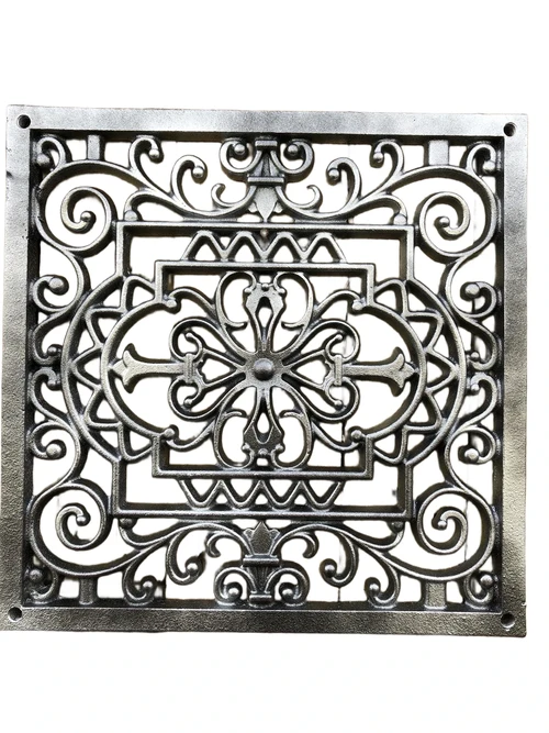 Luchtrooster / wandbord, vierkant, gietijzer, antiek-zilver