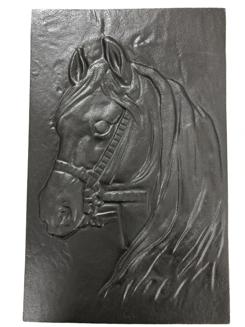 Open haard plaat, wandornament, horse, massief gietijzer, zware uitvoering
