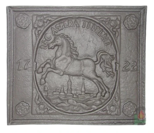 Open haard plaat, wandornament, paard1722, massief gietijzer, zware uitvoering