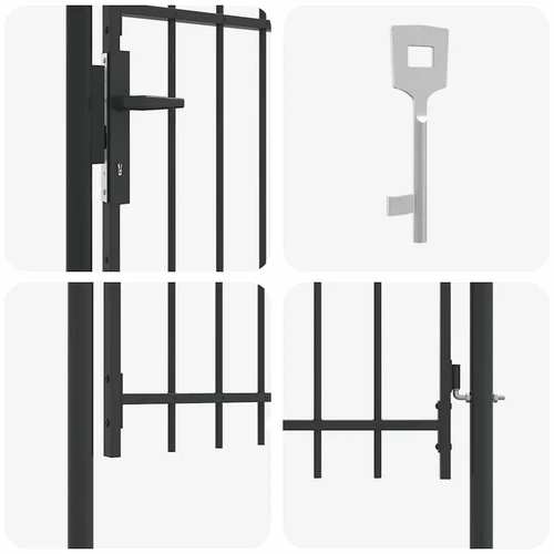 Gate with Arch - Black - Includes Lock and Handle