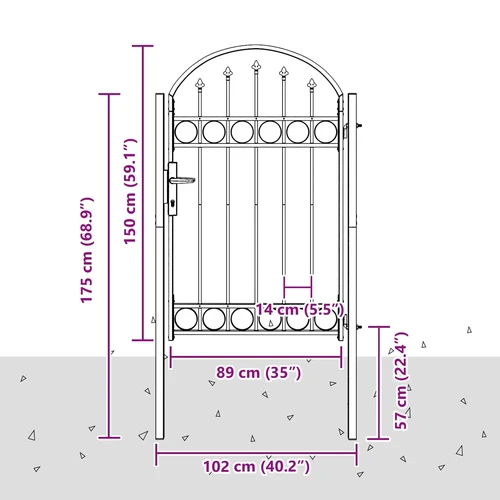 Gate with Arch - Black - Includes Lock and Handle