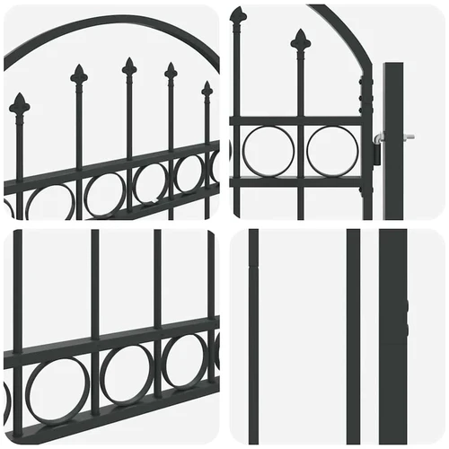 Gate with Arch - Black - Includes Lock and Handle