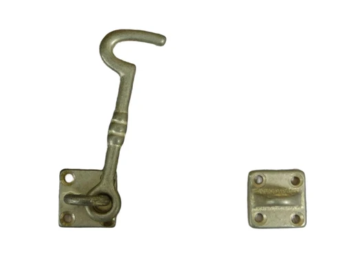 Cabine haak - haak als windhaak sluiting , messing antiek, 9 cm