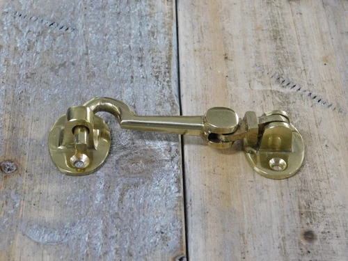 Cabine haak - haak als windhaak sluiting , messing, 10 cm.